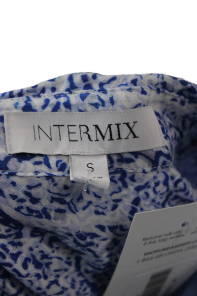 Intermix Women Collared Floral Button Up Long Sleeve Blouse Blue Size S