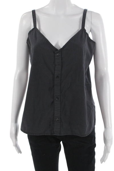 Kate McHale Jensen Women Striped V-Neck Button-Up Camisole Gray Size M