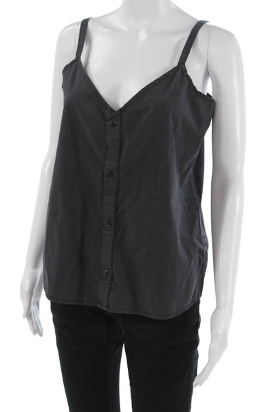 Kate McHale Jensen Women Striped V-Neck Button-Up Camisole Gray Size M