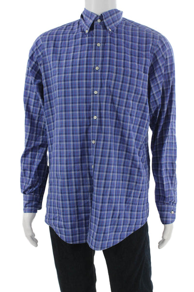 Sid Mashburn Mens Button Front Long Sleeve Plaid Shirt Blue Size Medium