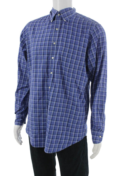 Sid Mashburn Mens Button Front Long Sleeve Plaid Shirt Blue Size Medium