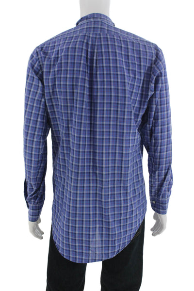 Sid Mashburn Mens Button Front Long Sleeve Plaid Shirt Blue Size Medium