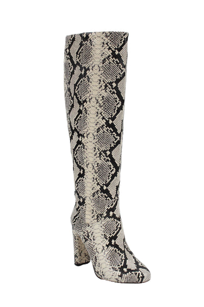 Antonio Melani Womens Snakeskin Print Knee High Boots White Black Size 6 Medium