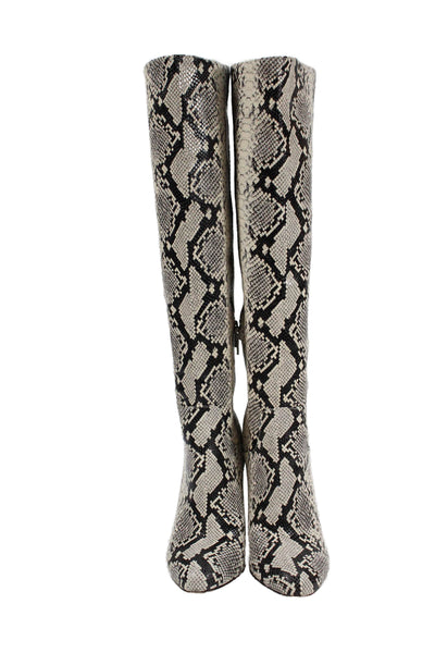 Antonio Melani Womens Snakeskin Print Knee High Boots White Black Size 6 Medium