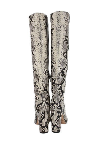 Antonio Melani Womens Snakeskin Print Knee High Boots White Black Size 6 Medium