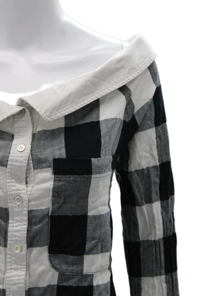 Marissa Webb Women Black Checked Cotton Button Up Long Sleeve Top Size L