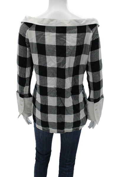 Marissa Webb Women Black Checked Cotton Button Up Long Sleeve Top Size L