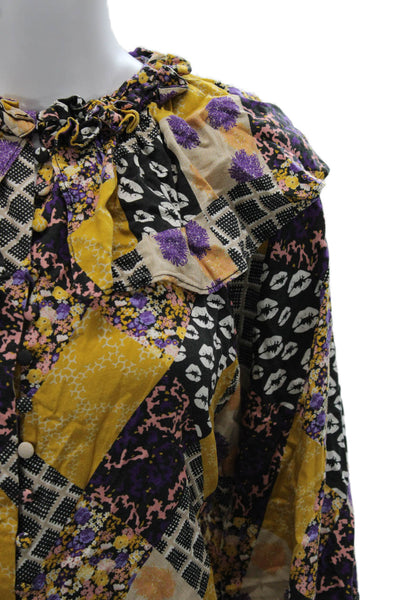 Hoffman Copenhagen Womens Black Floral Button Up Blouse Size 40