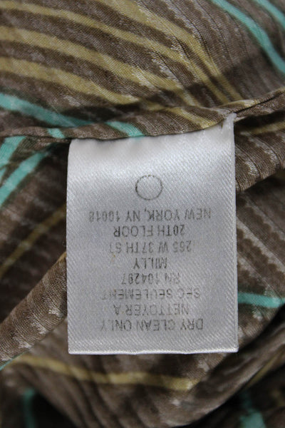 Milly Women Brown Silk Button Up Blouse 3/4 Sleeve Round Neck Bohemian Size 8