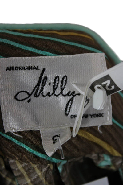 Milly Women Brown Silk Button Up Blouse 3/4 Sleeve Round Neck Bohemian Size 8