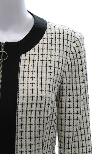 Trina Turk Womens Beige Zip Front Blazer 3/4 Sleeve Check Round Neck Size 8