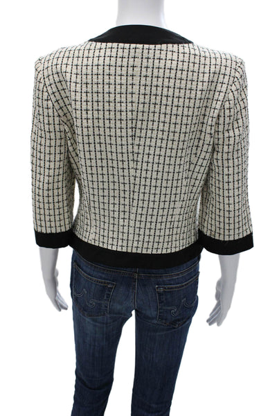 Trina Turk Womens Beige Zip Front Blazer 3/4 Sleeve Check Round Neck Size 8