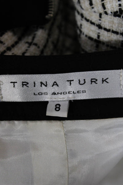 Trina Turk Womens Beige Zip Front Blazer 3/4 Sleeve Check Round Neck Size 8