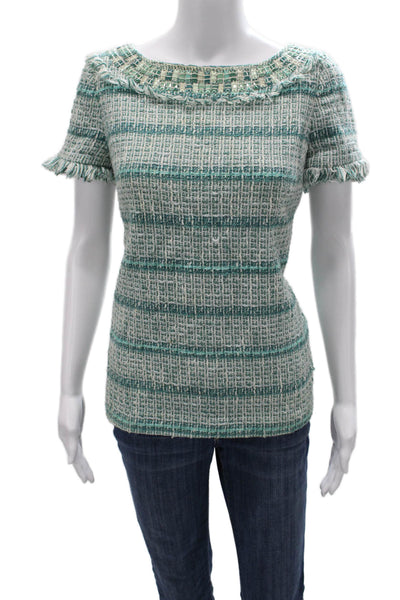 Tory Burch Women Striped Round Neck Short Sleeve Blouse Green Size 8