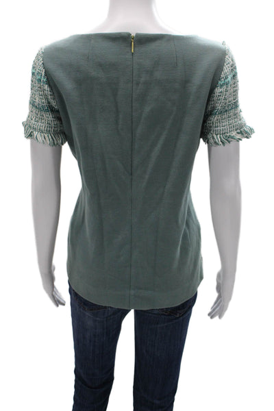 Tory Burch Women Striped Round Neck Short Sleeve Blouse Green Size 8