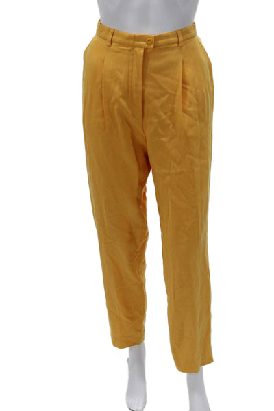Escada Margaretha Ley Women Ankle Dress Pants Yellow Silk Button Size 40