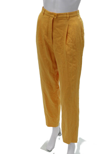 Escada Margaretha Ley Women Ankle Dress Pants Yellow Silk Button Size 40