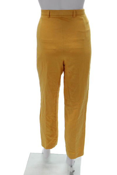 Escada Margaretha Ley Women Ankle Dress Pants Yellow Silk Button Size 40