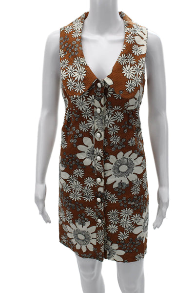 Trina Turk Womens Shift Shirt Dress Brown Floral Collared Button Cotton Size 6