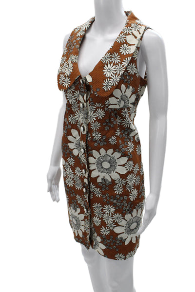 Trina Turk Womens Shift Shirt Dress Brown Floral Collared Button Cotton Size 6