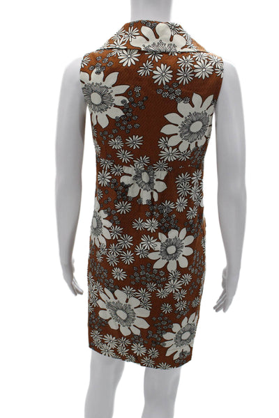 Trina Turk Womens Shift Shirt Dress Brown Floral Collared Button Cotton Size 6