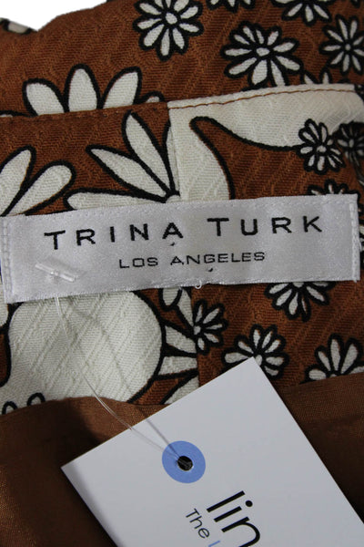 Trina Turk Womens Shift Shirt Dress Brown Floral Collared Button Cotton Size 6
