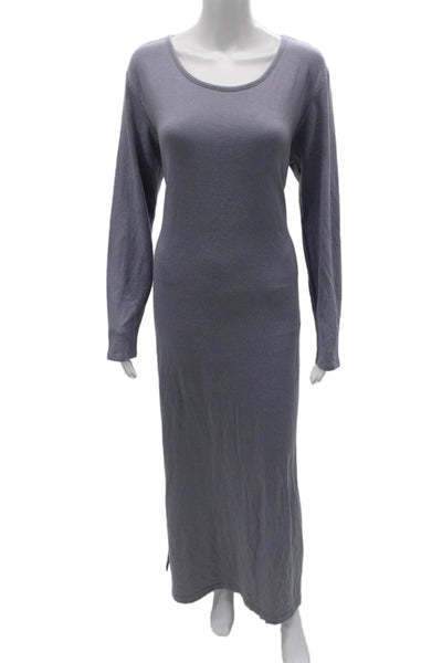 Natori Womens Gray Maxi Sweater Dress Long Sleeve Round Neck Size L