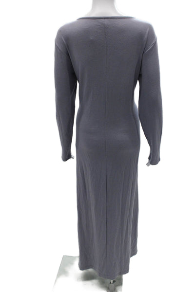 Natori Womens Gray Maxi Sweater Dress Long Sleeve Round Neck Size L