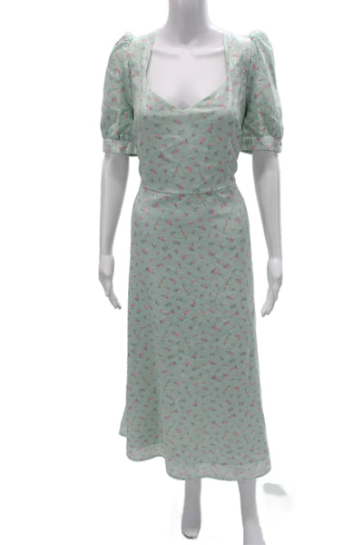 Olivia Rubin Women Light Blue Fit & Flare Maxi Dress Square Neck Tie Size 12
