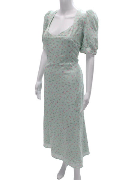 Olivia Rubin Women Light Blue Fit & Flare Maxi Dress Square Neck Tie Size 12