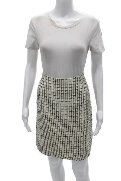 Trina Turk Women Straight Pencil Skirt Beige Check Cotton Knee Length Size 10