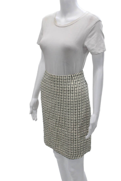 Trina Turk Women Straight Pencil Skirt Beige Check Cotton Knee Length Size 10
