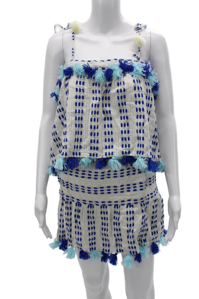 Tessora Women White Geometric Sleeveless Peasant Mini Set Size L