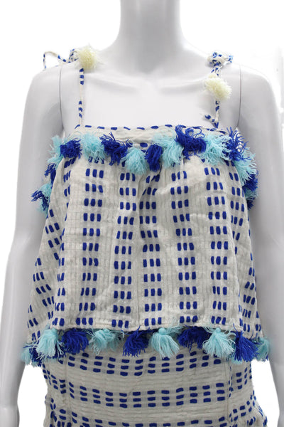 Tessora Women White Geometric Sleeveless Peasant Mini Set Size L