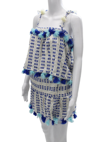 Tessora Women White Geometric Sleeveless Peasant Mini Set Size L