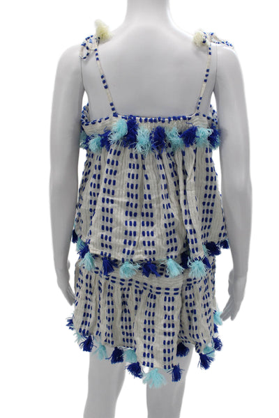Tessora Women White Geometric Sleeveless Peasant Mini Set Size L