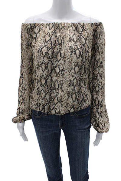 Do+Be Womens Long Sleeve Snake Print Blouse Beige Polyester Size M