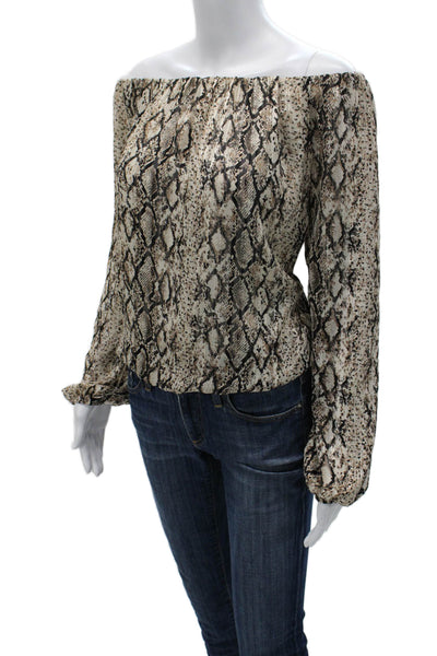 Do+Be Womens Long Sleeve Snake Print Blouse Beige Polyester Size M