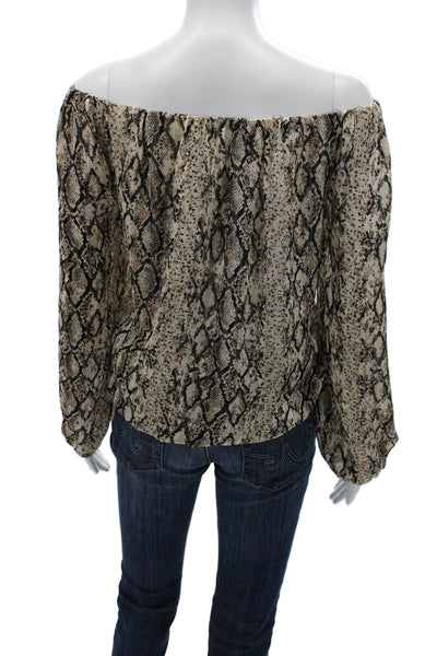 Do+Be Womens Long Sleeve Snake Print Blouse Beige Polyester Size M