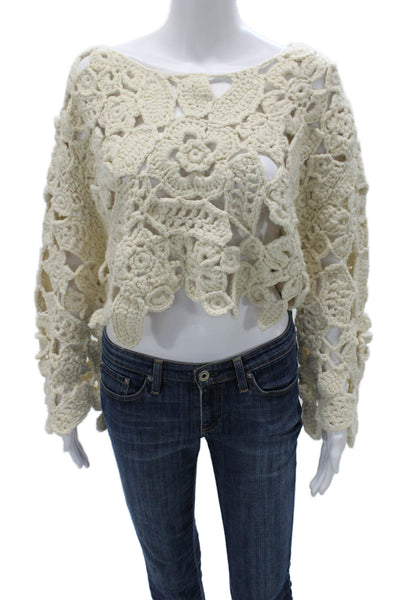 Zara Unisex Beige Bohemian Round Neck Long Sleeve Acrylic Sweater Size S