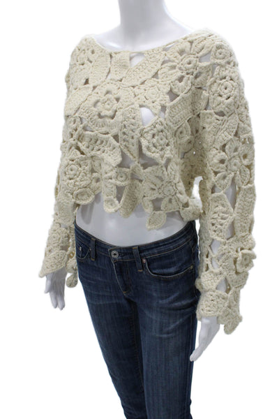Zara Unisex Beige Bohemian Round Neck Long Sleeve Acrylic Sweater Size S