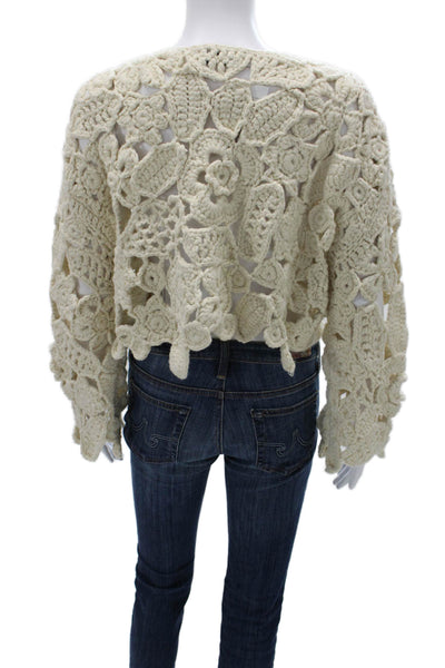 Zara Unisex Beige Bohemian Round Neck Long Sleeve Acrylic Sweater Size S