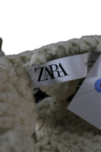 Zara Unisex Beige Bohemian Round Neck Long Sleeve Acrylic Sweater Size S