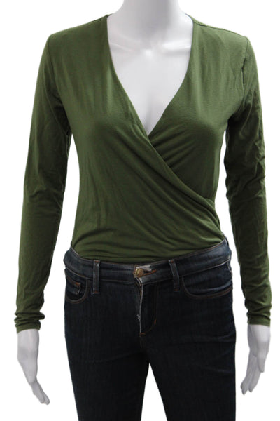 J Crew Womens Basic Green Modal V-Neck Long Sleeve Blouse Size S