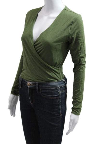 J Crew Womens Basic Green Modal V-Neck Long Sleeve Blouse Size S