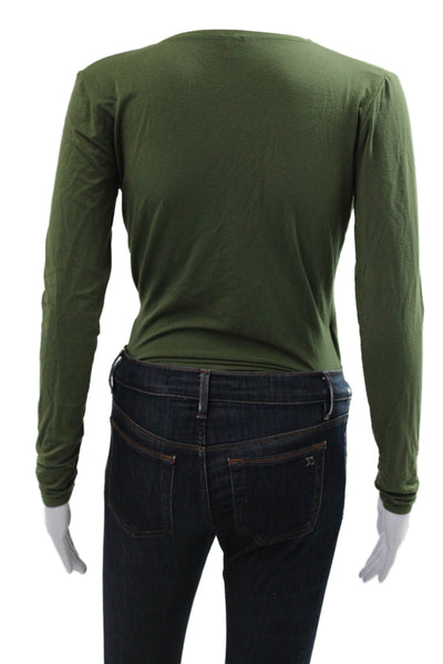 J Crew Womens Basic Green Modal V-Neck Long Sleeve Blouse Size S