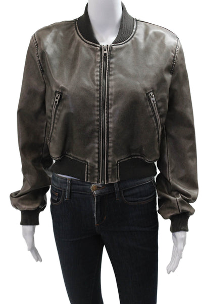 Zara Womens Bomber Jacket Dark Gray Army Zip Size S