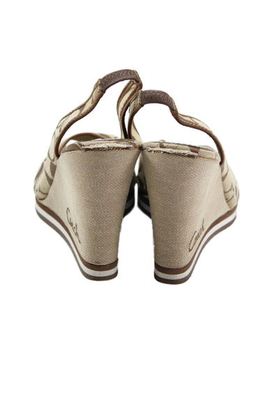 Coach Women's Open Toe Monogram Wedge Slingback Sandals Brown Size 5.5