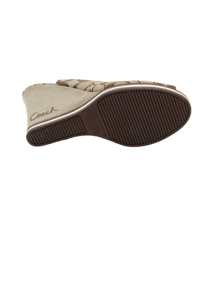 Coach Women's Open Toe Monogram Wedge Slingback Sandals Brown Size 5.5