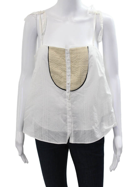Zara Womens Beige Cotton Blend Camisole Button Up Square Neck Sleeveless Size M
